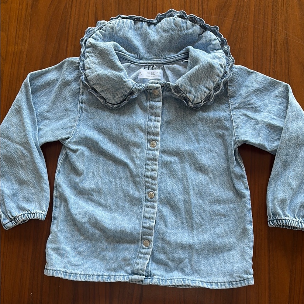 Kids Denim Jacket with Ruffled Collar